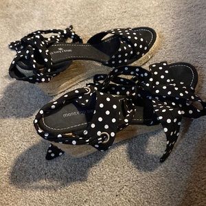 Black and white polka dot tie up wedges. Size 7.5